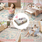 Wonnitar Pink Rugs for Bedroom Girls, 5x7 Washable Rug for Nursery Decor, Boho Soft Floral Carpet Non Slip, Indoor Ultra-Thin Floor Carpet for Baby Kids Room Living Room Dorm