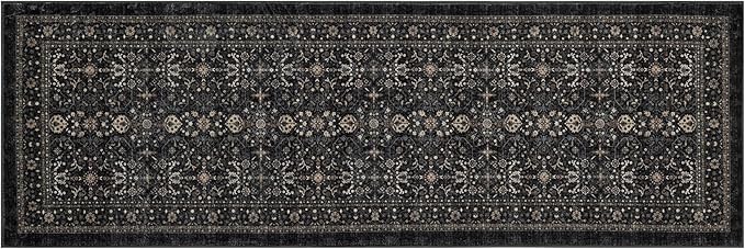 Area Rug Non Slip Machine Washable Ultra Soft Living Room/Bedroom/Kitchen/Outdoor/Classroom Black Grey, 2'×6'