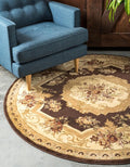 Rugs.com Chateau Collection Rug – 8 Ft Round Brown Medium Rug Perfect for Kitchens, Dining Rooms