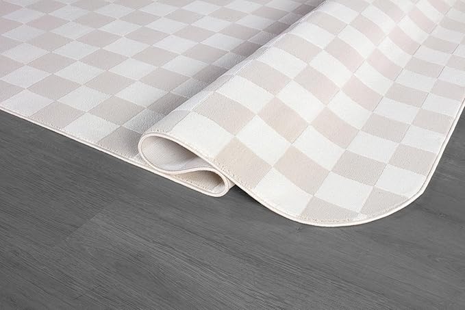 Beverly Rug Modern Geometric Area Rug 8x10 Low-High Pile Durable Soft Abstract Checkered Indoor Rugs for Living Dining Room Office Stain Resistant Non Shedding Casual Indoor Carpet Beige White 8 x 10