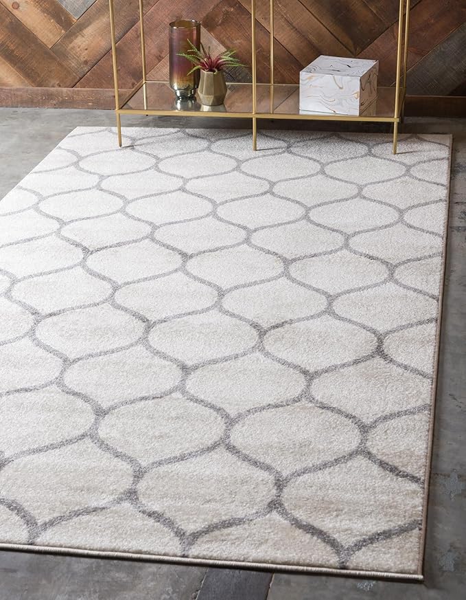 Rugs.com Lattice Frieze Collection Rug – 5' x 8' Ivory Medium Rug Perfect for Living Rooms, Large Dining Rooms, Open Floorplans