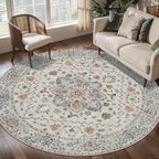 Tangsoo Vintage Round Rug 6ft,Washable Circle Rug, Non Slip Boho Round Area Rug,Low Pile Circular Rugs,Large Round Rugs Carpet for Livingroom,Bedroom,Nursery,Dorm,Office,Grey