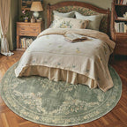 jinchan Round Rug 7ft Area Rugs,Vintage Floral Distressed Design Machine Washable Soft Non-Slip Low-Pile Ultra-Thin Circle Rug for Living Room Dining Room Bedroom Home Office (7' Round,Dark Green)