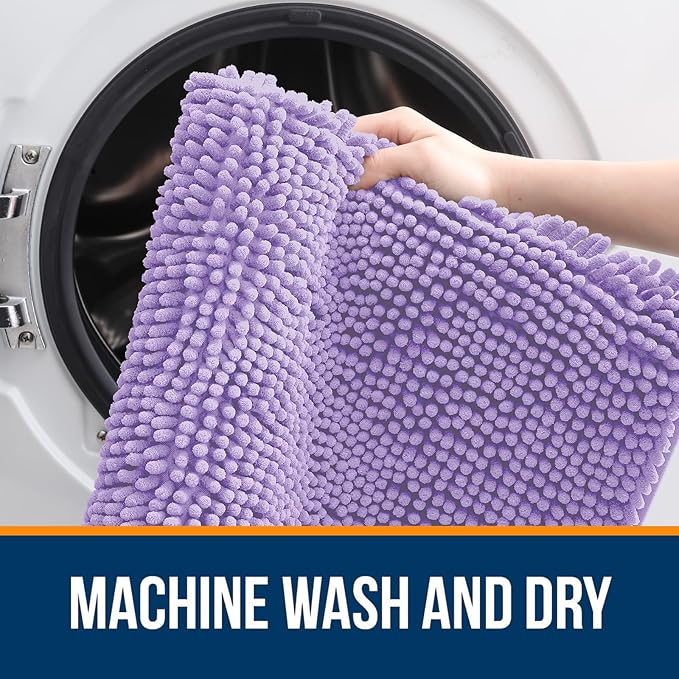 OLANLY Bathroom Rugs 30x20, Extra Soft Absorbent Chenille Bath Rugs, Rubber Backing Quick Dry, Machine Washable Bath Mats for Bathroom Floor, Tub and Shower, Home Decor Accessories, Lavender