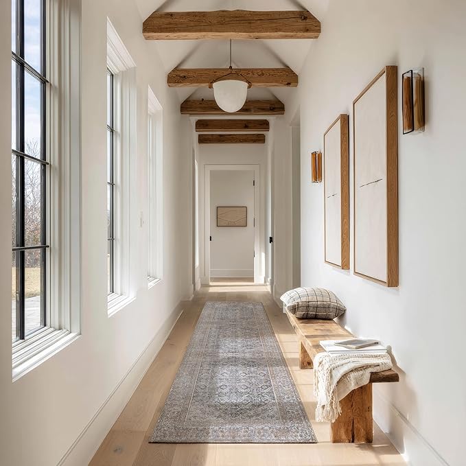 Kuden 2'6"x7' Runner Rug, Machine Washable Area Rug with Non-Slip Backing, Vintage Style, Soft, Easy Clean, Low Pile Rug for Hallway, Entryway, Kitchen, Bedroom