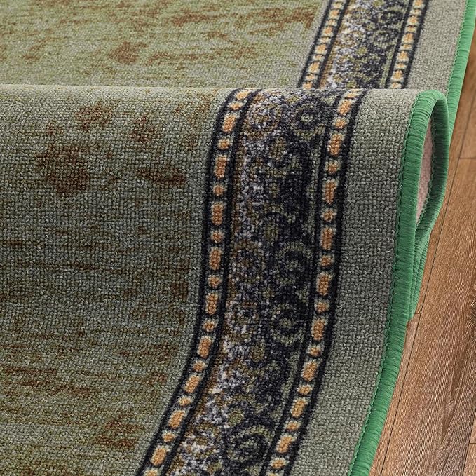Antep Rugs Alfombras Bordered Modern 2x7 Non-Slip (Non-Skid) Low Pile Rubber Backing Indoor Area Runner Rug (Green, 2' x 7')