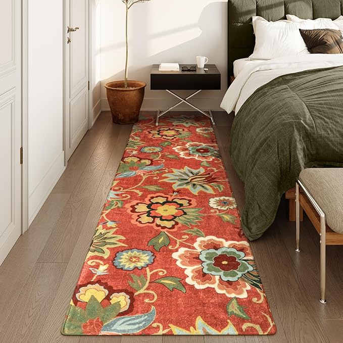 Lahome Floral Hallway Runners - 2x8 Runner Rug Non-Slip Lightweight Kitchen Non-Skid Washable Throw Entryway Rugs Indoor, Paisley Print Christmas Carpet for Bathroom Bedroom