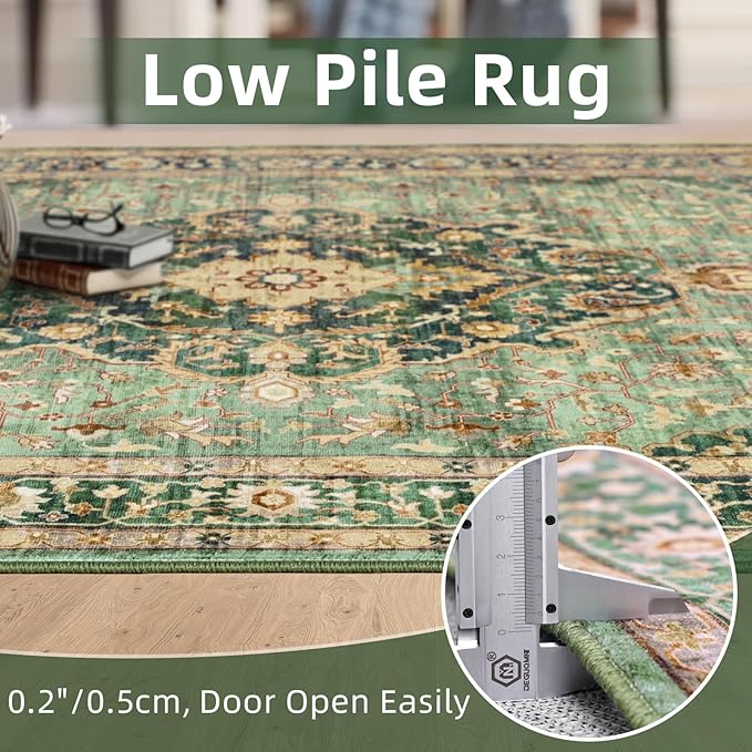 Green Rug 2x5 Runner Rugs Boho Small Washable Area Rugs for Entryway Bathroom Kitchen, Small Rugs Soft Low Pile Non-Slip Rubber Backing Oriental Door Mat
