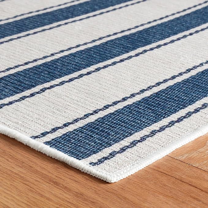 Dash & Albert Awning Stripe Blue Machine Washable Rug, 2 X 3 Feet, Blue Stripe Pattern