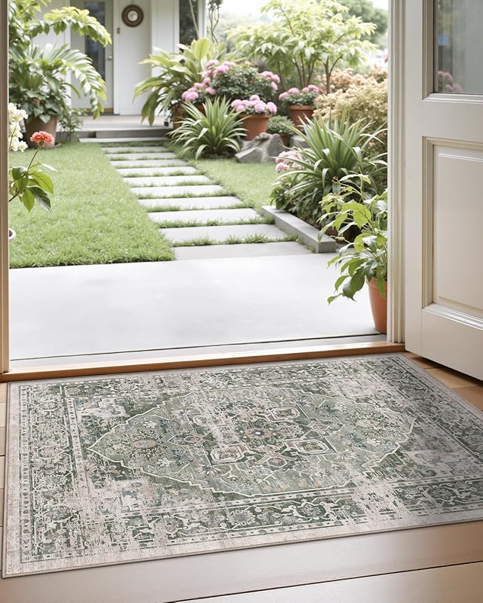 LUMI Indoor Door Mat 17x30, Washable Low Pile Entry Rug with Non-Slip Rubber Backing, Durable Welcome Mat for Entryway, Hallway, Patio, or Porch