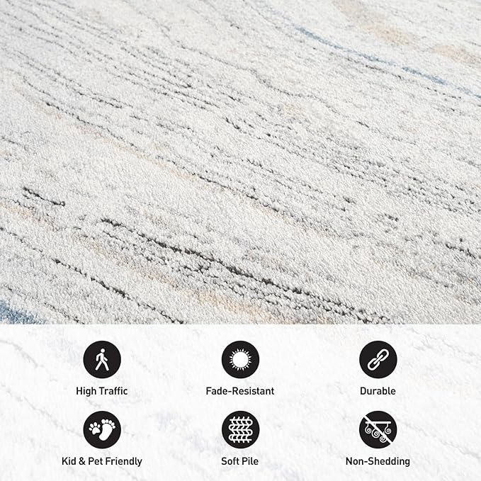 Rugshop Marble Swirl Distressed Gray Area Rug 2' x 3' Modern Indoor Rug for Entryway, Doormat, or Kitchen Easy to Clean, Durable, Kid & Pet Friendly