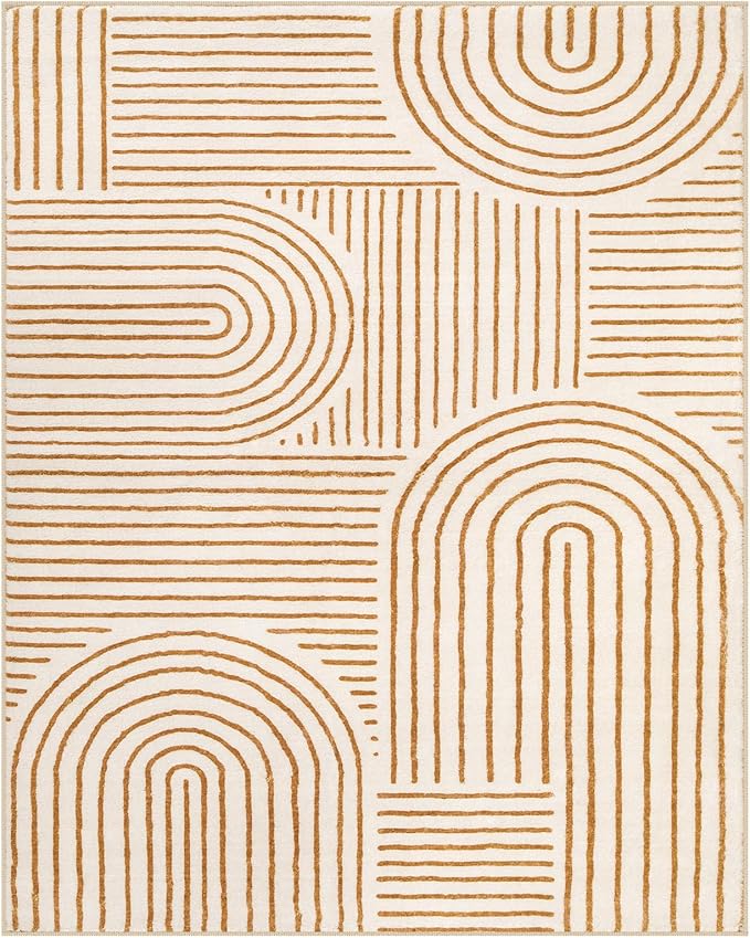 Lahome Abstract Area Rugs 9x12 Living Room, Soft Washable 9x12 Area Rug for Bedroom, Ultra-Thin Non-Slip Modern Non-Shedding Accent Carpet for Dining Room Office, Orange
