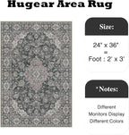 HUGEAR 2x3 Entryway Area Rug Retro Black Small Rug Machine Washable Door Mat Vintage Floral Low Pile Carpet Distressed Throw Rug Entrance Kitchen Bathroom Bedroom Office Non Slip Soft Lightweight