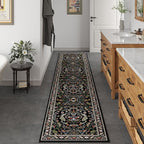 Runner Rug Washable Kitchen Runner 2'x10' Rug Floral Non-Slip for Entryway Indoor Soft Carpet for Hallways, Kitchen, Laundry, Bedroom, Bathroom (Vibrant Black)