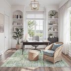 Area Rugs 4x6 for Living Room, Vintage Washable Rugs for Dining Room, Kitchen, Non-Slip Area Rug Green Ivory