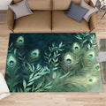 Peacock Feather Rugs for Living Room - 5x7 Rug, Peacock Decor Area Rugs for Bedroom, Teal Turquoise Rug, Plant Washable Carpet, Malachite Green Feather Carpet - Peafowl Home Decor & Gifts