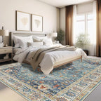 Enkor Area Soft Rugs 9x12 Washable Non Slip Boho Floor Rugs for Living Room Bedroom, Vintage Style Farmhouse Mat for Kitchen Entryway Green & Blue