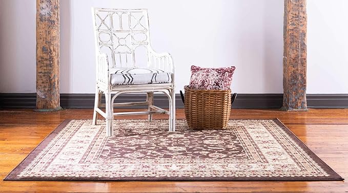 Unique Loom Voyage Collection Traditional Oriental Classic Intricate Design Area Rug (10' 0 x 10' 0 Square, Brown/Ivory)