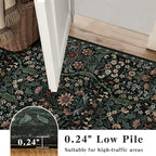 9x12 Black Vintage Floral Area Rug,Washable Large Boho Living Room Rugs,Botanical Print Non-Slip Stain Resistant Lightweight Carpet for Bedroom Dining Room Nursery