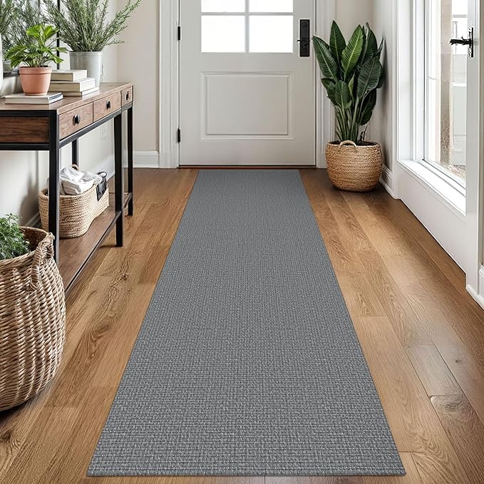 EARTHALL Washable Runner Rug 2x7 Ft Non Slip Runners for Hallways Cotton Rubber Backed Kitchen Runner Braided Indoor Floor Carpet Runners for Entryway, Hallway, Kitchen, Bedroom, Charcoal Gray