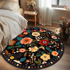 Floral 6ft Area Rug Machine Washable Soft Print Boho Carpet Non Slip Doormat Low Pile Flower Area Rugs for Living Room Bedroom Nursery Kitchen Dining Room Indoor-Black