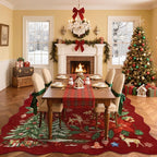 Lahome Floral Christmas Rugs for Living Room, Washable Christmas Rug 8x10 Under Bed Soft Xmas Tree Red Rug, Stain Resistance Large Carpets for Dining Room Office Home Decor, Red