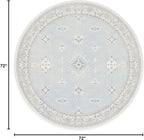 RUGGABLE Washable Vintage Area Rug – Verena Soft Blue 6 ft Round, Stain-Resistant, Non-Slip – Medium Machine Washable Rugs for Living Room, Bedroom, Hallway, Entryway & Office–with Standard Pad