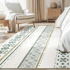 BESTSWEETIE 9x12 Area Rugs for Living Room Washable Moroccan Farmhouse Neutral Geometric Low Pile Non-Slip Soft Print Pattern Rug for Bedroom Kitchen Dining Room Entryway Green/Brown/Brown