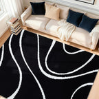 YIHOUSE Abstract Washable Rug 8x10,Ultra Thin Non Slip Black Rugs for Living Room,Modern Minimalist White Stripe Rugs for Bedroom,Dining Room Office Playroom (8'x10',Black-2)