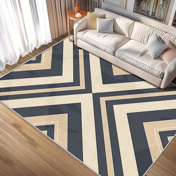 Modern Geometric Rug, Washable 6x9 Rug for Living Room, Herringbone Chevron Patterned Indoor Carpet, Modern Geometric Decor for Home, Bedroom, Soft Non Slip Thin Design FER81