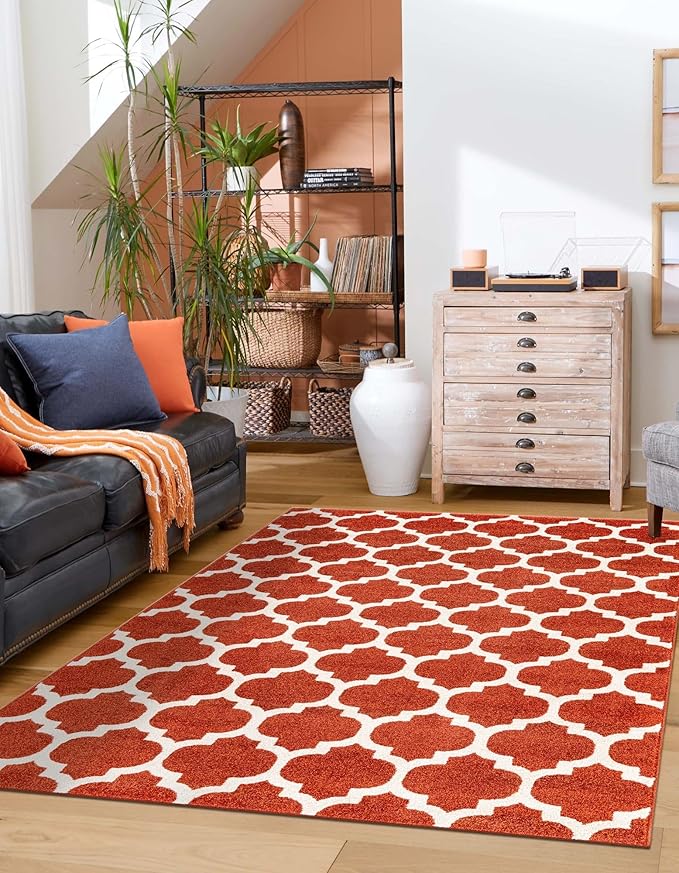 Rugs.com Lattice Collection Rug – 10x14 Light Terracotta Medium-Pile Rug Perfect for Living Rooms, Large Dining Rooms, Open Floorplans