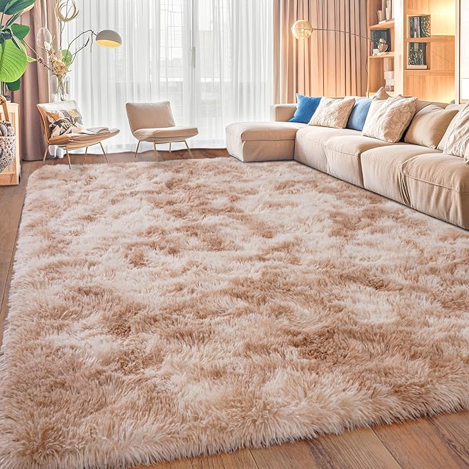 Upgrade Non-Slip Plush Rugs for Living Room, Soft Shaggy Carpets for Living Room, Fuzzy Rugs for Kids' Room, Perfect Decor for Modern Home Tie Dye Beige 6x9Feet