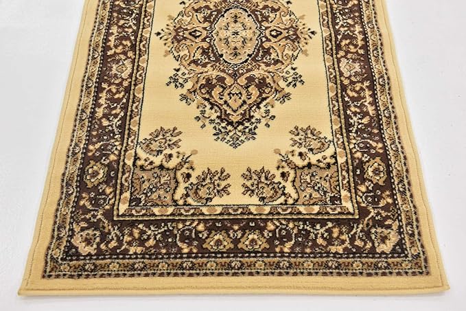 Unique Loom Reza Collection Traditional Persian Style Area Rug, 2 ft 7 in x 10 ft, Ivory/Brown