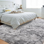 Beglad Fluffy Large Area Rugs 6x9 Feet, Modern Minimalist Style Shag Fuzzy Rugs, Non-Slip Indoor Carpet Soft Rugs for Kids Room, Bedroom & Living Room, Tie-Dyed Light Grey