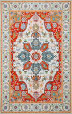 WILLSUN Washable Area Rugs, 3x5 Non-Slip Boho Large Area Rugs for Living Room, Bedroom, Machine Washable Vintage Rug, Indoor Floral Print Carpet for Home Decor, Kid & Pet Friendly Mat