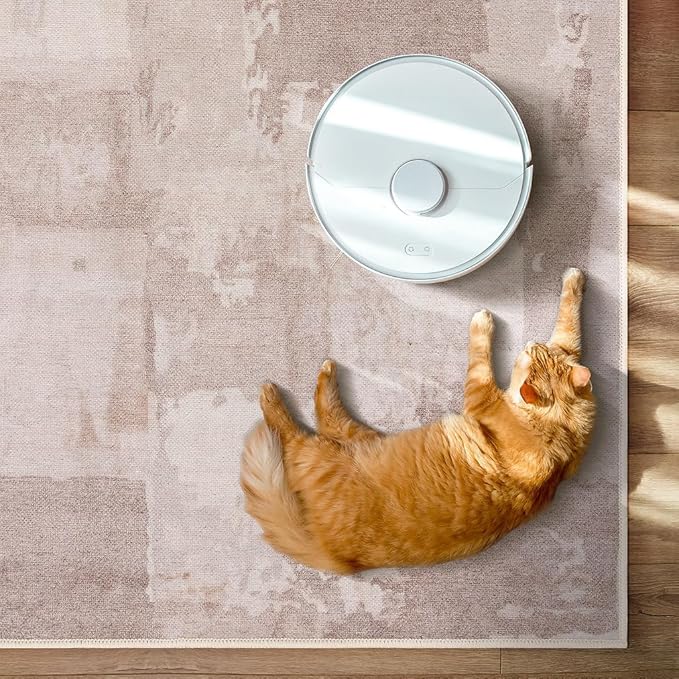 GLN Rugs Contemporary Collection - Machine Washable Area Rug, Contemporary Washable, Non Slip, Low Pile Chenille Rug, Living Room, Bedroom, Kitchen Rug (2'6" x 7' Abstract Tan)
