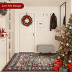U'Artlines Boho Vintage Round Area Rug 4ft Machine Washable Low Pile Soft Floor Carpet Non Slip Non Shedding Accent Rug for Living Room Bedroom Entryway Dining Room Office Rust＆Teal