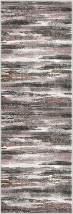 Modern Abstract Hallway Runner Rug, Dark Light Brown White Washable Kitchen Runner Non-Slip Soft 2x8 Runner Rug Thin Print Faux Wool Carpet for Entryway Bedroom Laundry Room Indoor Home Decor