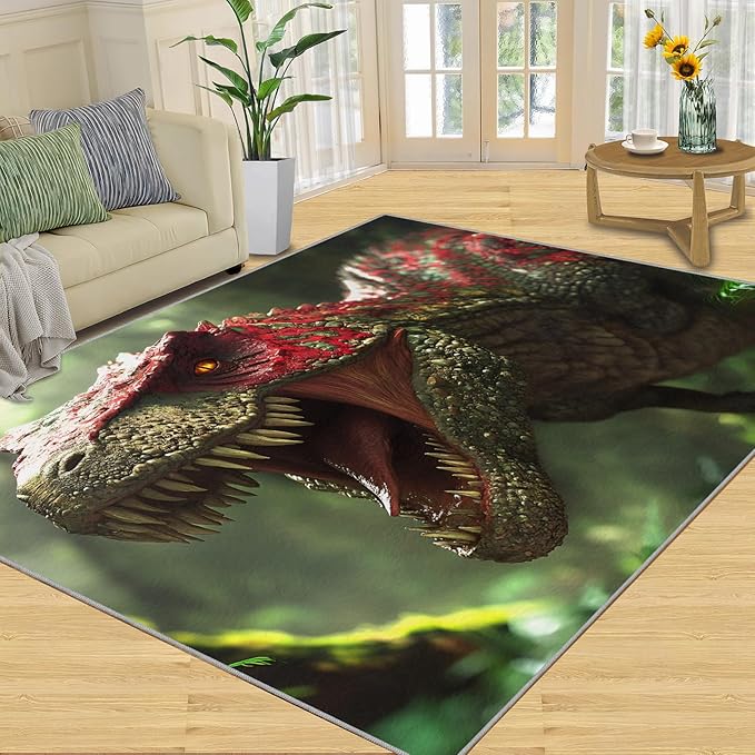Dinosaurs Rugs for Bedroom - 6x9 Area Rug - 3D Dinosaurs Rugs for Living Room, Forest Animals Rug, Non-Slip Washable Home Decor Carpet