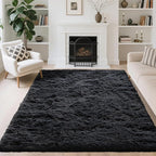 5x7 Area Rugs for Living Room Bedroom,Soft Fluffy Shaggy Bedside Rug, Indoor Floor Carpet for Kids Playroom, Dorms, Nursery Rooms, Home Decor (Black 5'x7')
