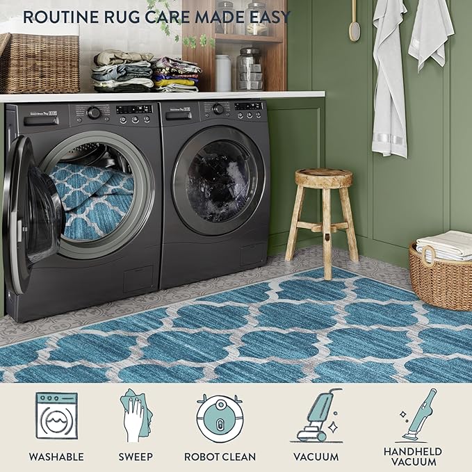 Lahome Moroccan Blue Kitchen Rugs - 2x4 Runner Rug Washable Small Rug Non-Slip Accent Distressed Throw Rugs Floor Carpet for Hallway Entryway Bedroom Laundry Room (2’ X 4’, Blue)