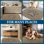 OLANLY Dog Door Mat for Muddy Paws 47x32, Paw Print Design, Absorbs Moisture and Dirt, Absorbent Non-Slip Washable Doormat, Quick Dry Chenille Mud Mat for Dogs, Entry Indoor Entryway Carpet, Tan
