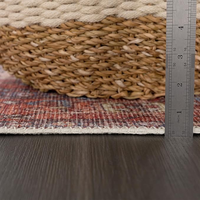 Bloom Rugs Washable 4' x 6' Rug - Red/Orange/Beige Traditional Area Rug for Living Room, Bedroom, Dining Room, and Kitchen - Exact Size: 4' x 6'