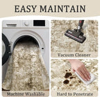 3x5 Machine Washable Area Rug for Entryway, Brown Modern Vintage Abstract Rug Non-Slip Low Pile Soft Faux Wool Small Carpet, Kids and Pets Friendly for Bedroom Kitchen Hallway Home Decor Rug
