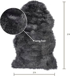 Sheepskin Long Hair 2x3 ft | Bedside Rugs for bedrooms, Sofa, Chair or The Dining Table | Each Sheepskin Rug is Unique and Created by Nature | Small Fluffy Rug in Color Dark Grey