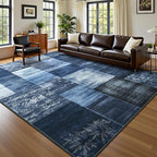 DweIke Washable Area Rugs for Living Room, 4x6 Soft Bedroom Rugs, Geometric Print Non-Slip Modern Rug, Stain Resistant Throw Carpets for Office Nursery Dining Room Home Dorm Decor, Navy Blue
