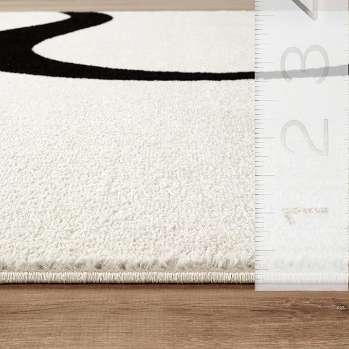 Abani Abstract Beige/Black Area Rug - 9'x12' - Modern Curved Line Design - Deco Collection - Easy to Clean - Durable for High Traffic Areas - Living Room, Dining Room - Medium Pile