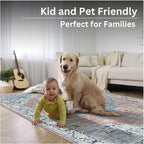 Bloom Rugs Washable Non-Slip 12 ft Runner - Coral/Blue Traditional Medallion Runner for Entryway, Hallway, Bathroom, and Kitchen - Exact Size: 2.5' x 12'