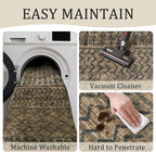 2x8 Machine Washable Runner Rug, Kitchen Hallway Area Rug, Brown Black Vintage Moroccan Rug Ultra Non-Slip Low Pile Soft Faux Wool Carpet, Kids and Pets Friendly for Bedroom Entryway Bedside Decor Rug