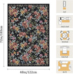 4x6 Machine Washable Area Rug for Living Room, Black Vintage Boho Floral Rug Large Non-Slip Low Pile Soft Faux Wool Carpet, Kids and Pets Friendly for Bedroom Dining Room Farmhouse Home Decor Rug